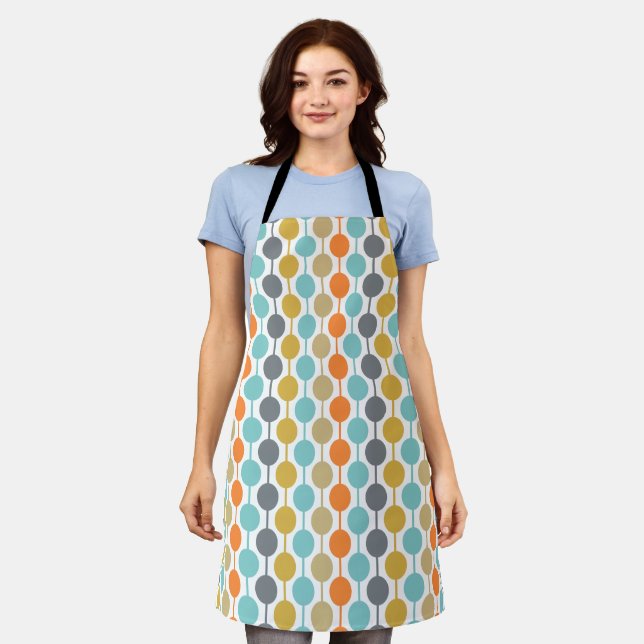 Mid-Century Modern Retro Geometric Circles Pattern Apron (Worn)