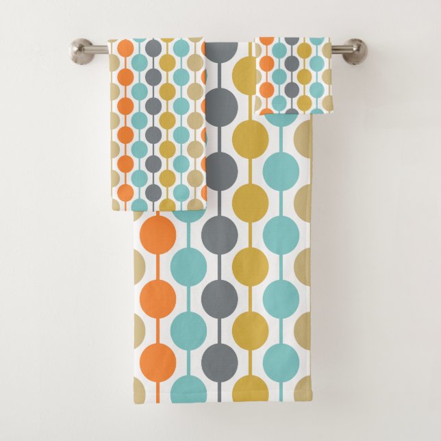 Mid-Century Modern Retro Geometric Circles Pattern Bath Towel Set (Insitu)