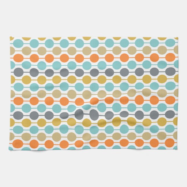 Mid-Century Modern Retro Geometric Circles Pattern Tea Towel (Horizontal)