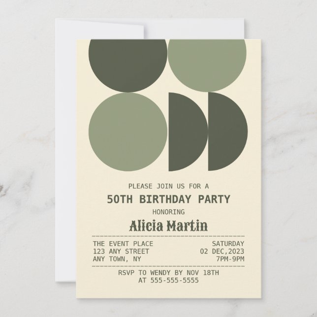 Mid Century Modern Retro Geometric Cream Birthday Invitation (Front)