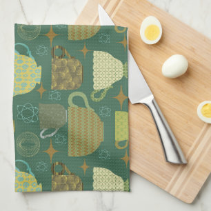 Mid Century Modern Retro Green Teacup  Tea Towel