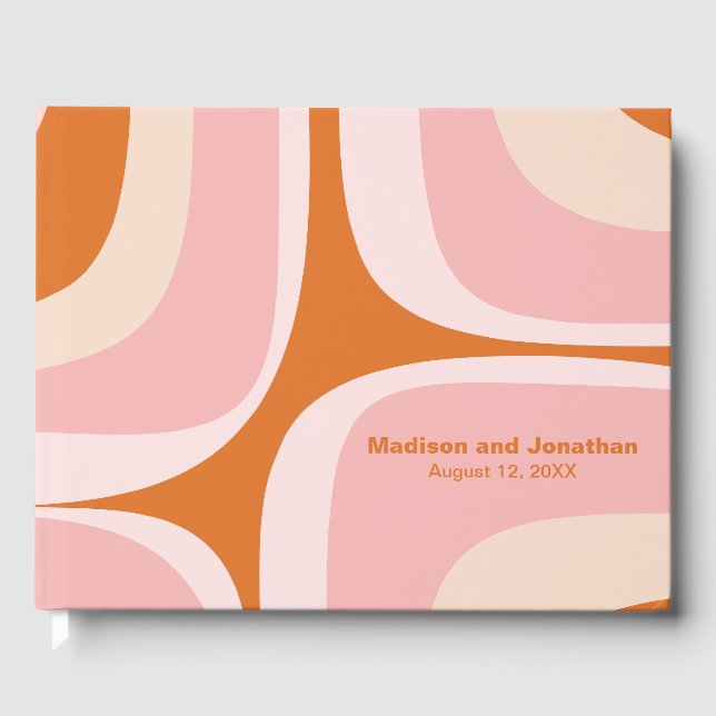 Mid Century Modern Retro Groove Pink and Orange Guest Book (Front)