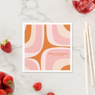Mid Century Modern Retro Groove Pink and Orange Napkin