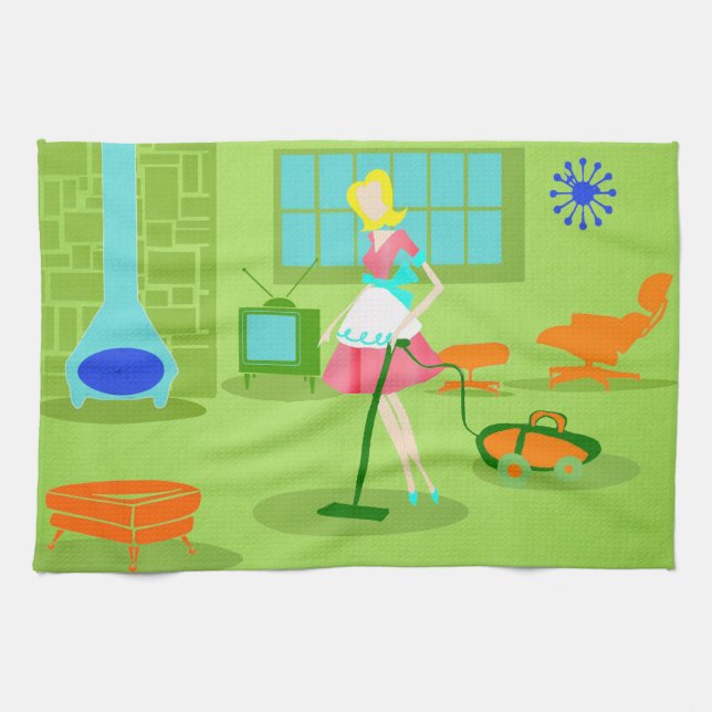 Mid Century Modern Retro Housewife Kitchen Towel (Horizontal)