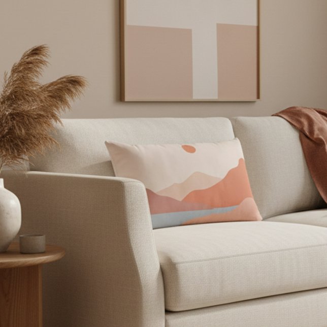 Mid Century Modern Retro Landscape Orange  Lumbar Cushion (Creator Uploaded)