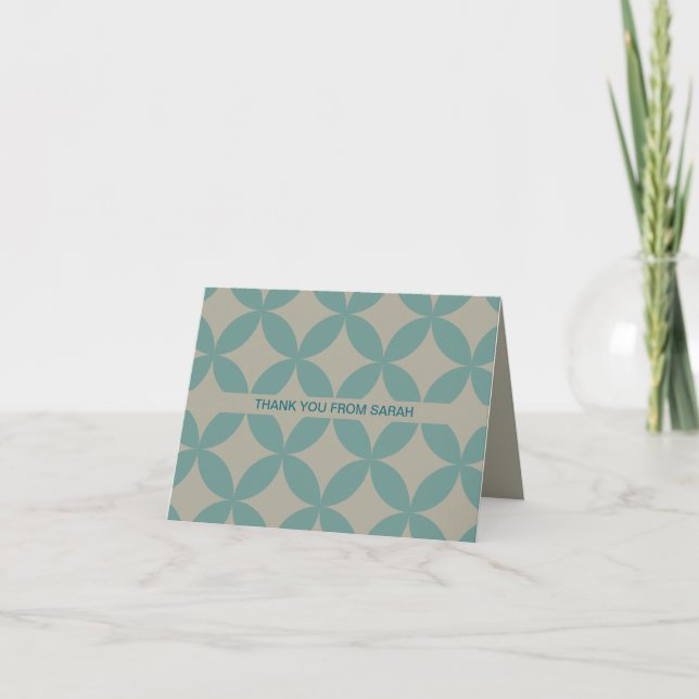 Mid-Century Modern Retro, Mid Mod Faded Turquoise Thank You Card (Front)
