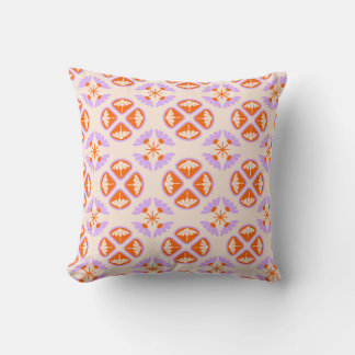 Mid Century Modern Retro Orange & Lavender Floral Cushion