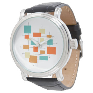 Mid Century Modern Retro Orange Turquoise Squares Watch