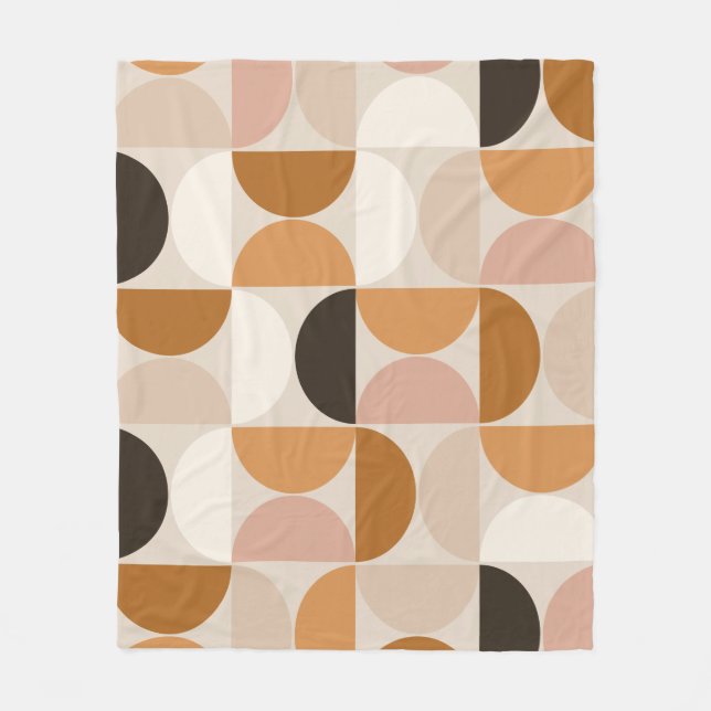 Mid Century Modern Retro Pattern Brown Earth Tones Fleece Blanket (Front)