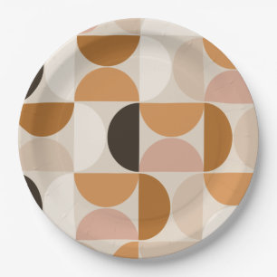 Mid Century Modern Retro Pattern Brown Earth Tones Paper Plate