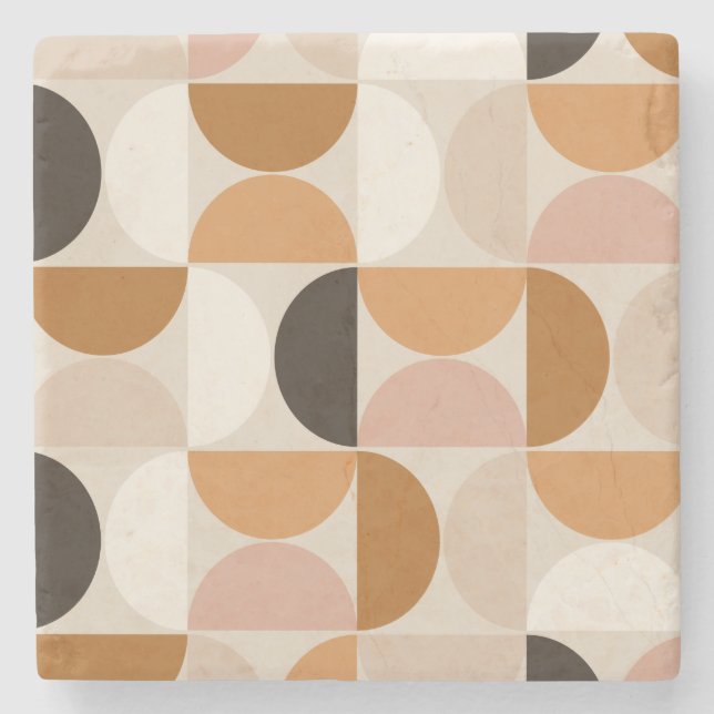 Mid Century Modern Retro Pattern Brown Earth Tones Stone Coaster (Front)