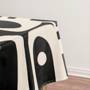 Mid Century Modern Retro Piquet Black and Cream  Tablecloth
