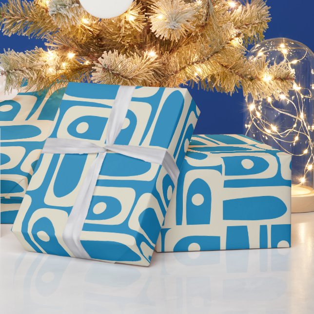 Mid Century Modern Retro Piquet Blue Pattern Wrapping Paper (Holidays)