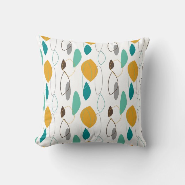 Mid Century Modern Retro Shapes Yellow Grey Teal Cushion (Front)