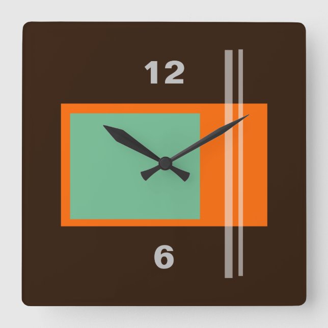 Mid Century Modern Retro Square Wall Clock (Front)