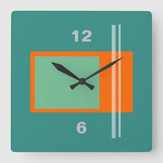 Mid Century Modern Retro Square Wall Clock (Front)