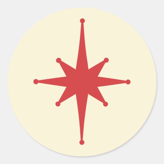 Mid-century Modern Retro Star in Red and Cream Classic Round Sticker (Front)