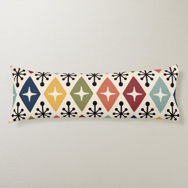 Mid Century Modern Retro Starburst Pattern Body Cushion (Front)