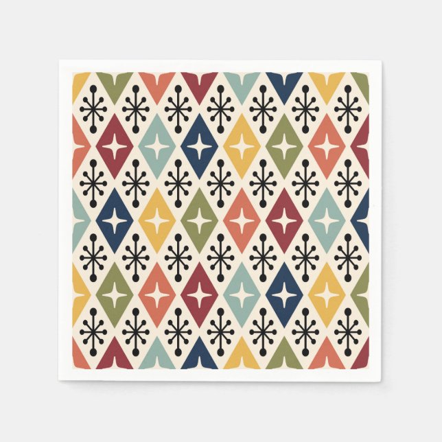 Mid Century Modern Retro Starburst Pattern Napkin (Front)