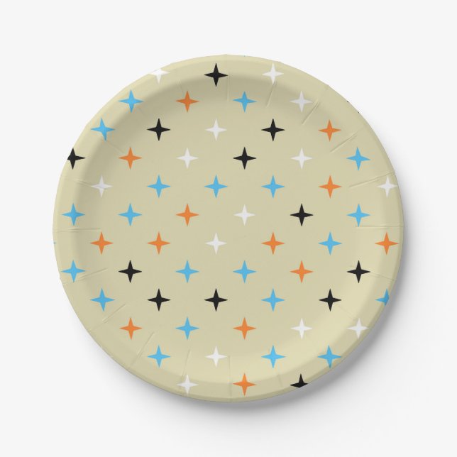 Mid Century Modern Retro Starburst Pattern Paper Plate (Front)