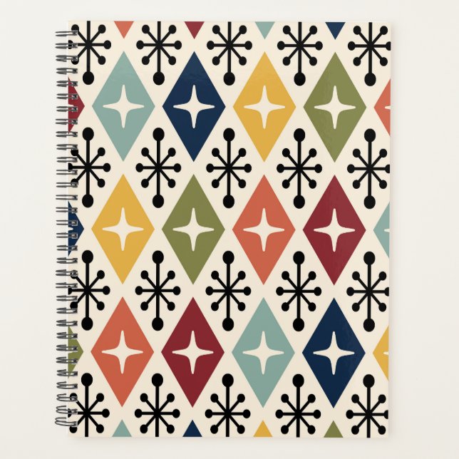 Mid Century Modern Retro Starburst Pattern Planner (Front)