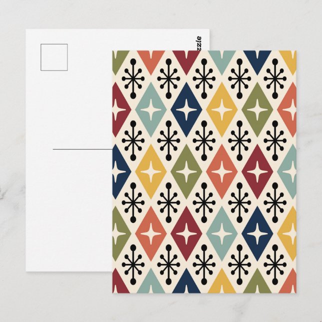 Mid Century Modern Retro Starburst Pattern Postcard (Front/Back)