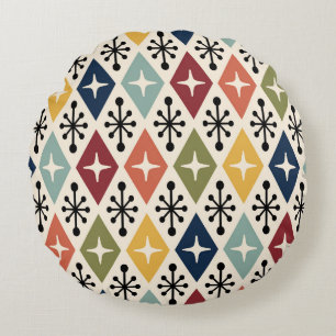 Mid Century Modern Retro Starburst Pattern Round Cushion