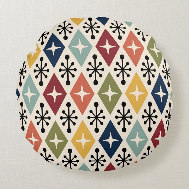 Mid Century Modern Retro Starburst Pattern Round Cushion (Front)