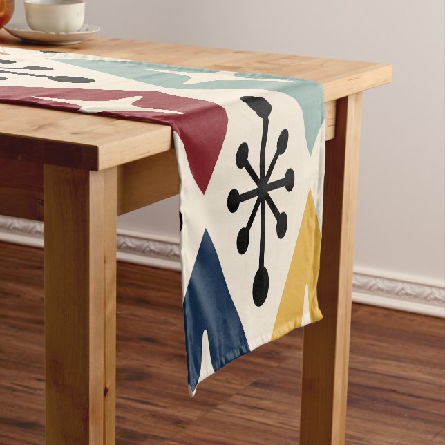 Mid Century Modern Retro Starburst Pattern Short Table Runner (In Situ)