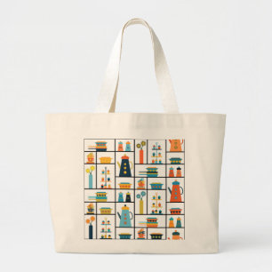 Mid Century Modern Retro Stylish Kitchen Shelves Large Tote Bag