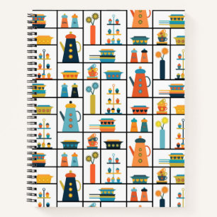 Mid Century Modern Retro Stylish Kitchen Shelves Notebook