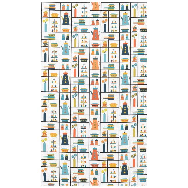 Mid Century Modern Retro Stylish Kitchen Shelves Tablecloth (Front)