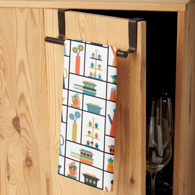 Mid Century Modern Retro Stylish Kitchen Shelves Tea Towel (Thirds Fold)