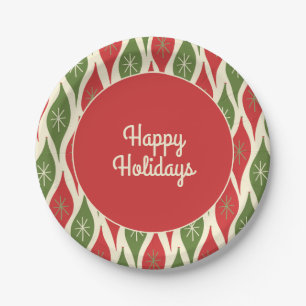 Mid Century Modern Retro Vintage Happy Holidays Paper Plate