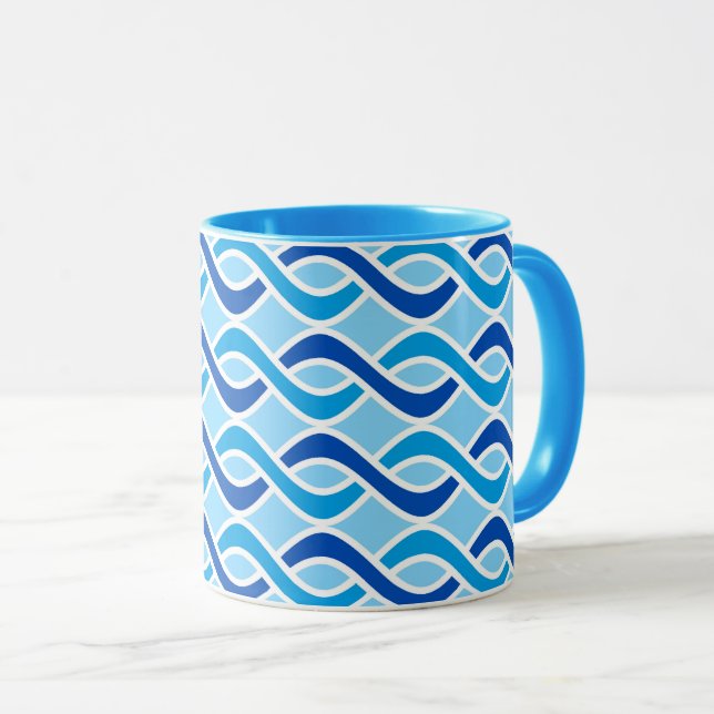 Mid-Century Modern Ribbons, cobalt & sky blue Mug (Front Right)