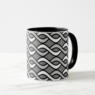 Mid-Century Modern Ribbons, grey, black and white Mug
