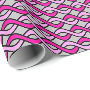 Mid-Century Modern Ribbons, pink and grey / grey Wrapping Paper