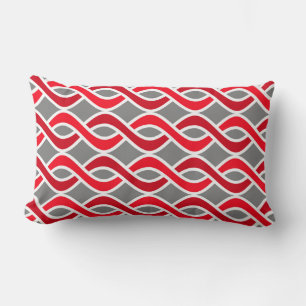 Mid-Century Modern Ribbons, red and grey / grey Lumbar Cushion