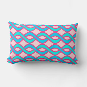 Mid-Century Modern Ribbons, turquoise and pink Lumbar Cushion