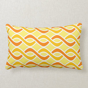 Mid-Century Modern Ribbons, yellow and orange Lumbar Cushion