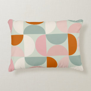 Mid Century Modern Sage Green Blush Orange Pattern Decorative Cushion