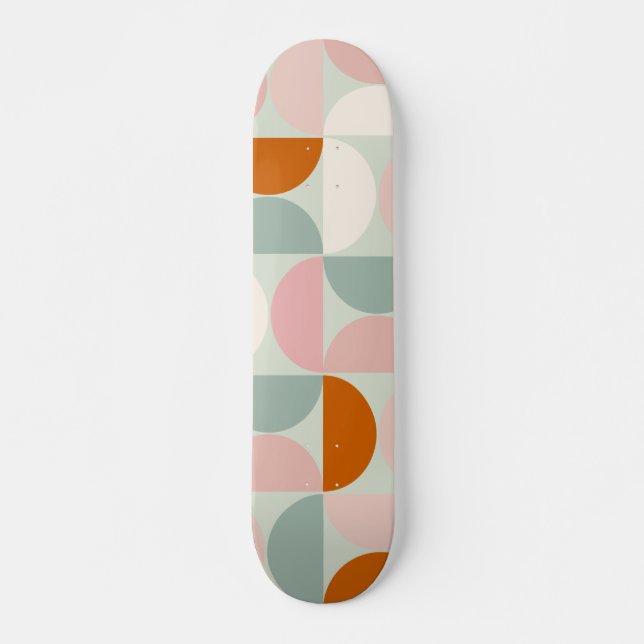 Mid Century Modern Sage Green Blush Orange Pattern Skateboard (Front)