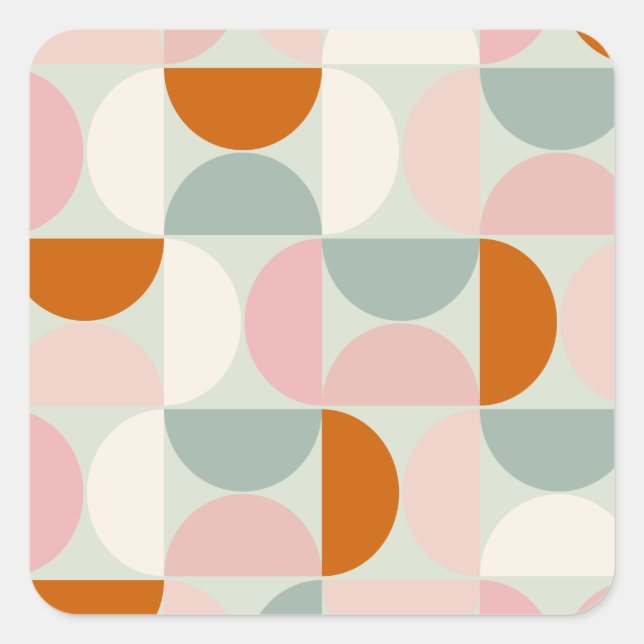 Mid Century Modern Sage Green Blush Orange Pattern Square Sticker (Front)