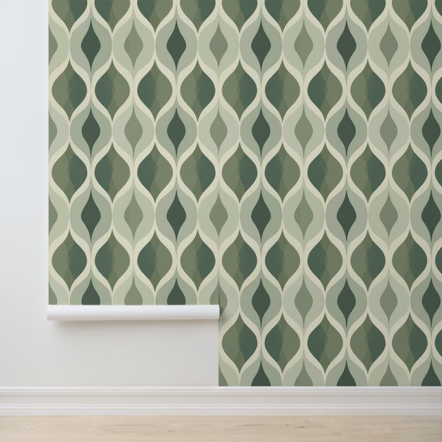 Mid Century Modern Sage Green Ellipse Ovals Wallpaper (Application)