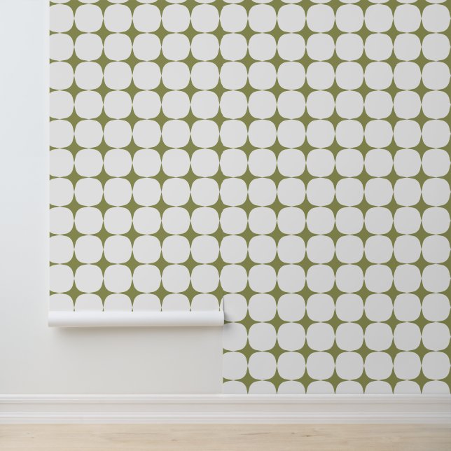 Mid Century Modern Sage Green Geometric Stars Wallpaper (Application)