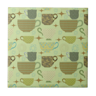 Mid Century Modern Sage Teacup Ceramic Tile