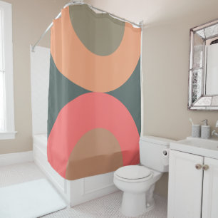 Mid-Century Modern Salmon and Olive  Shower Curtain