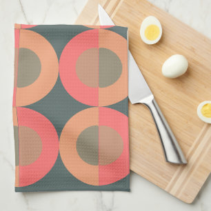 Mid-Century Modern Salmon and Olive    Tea Towel