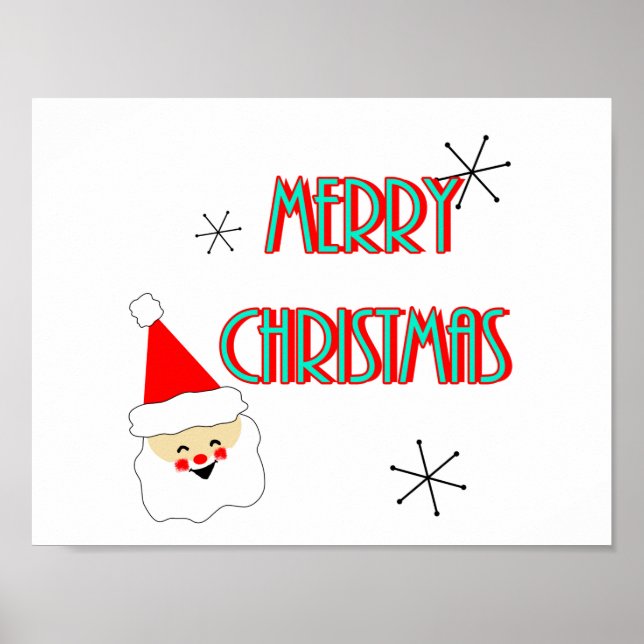 mid century modern santa claus merry christmas poster (Front)