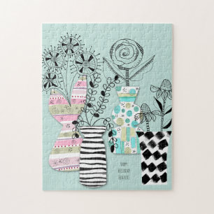 Mid Century Modern Scandi Floral Name Jigsaw Puzzle